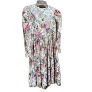 Rare Editions Vintage Dress Floral Lace Laura Ashley Victorian Prairie Cottage